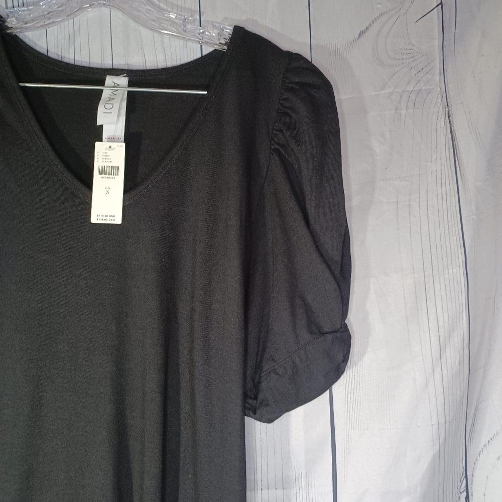 Anthropologie AMADI Black V-Neck Twist Puff Sleeve Dress NWT - Picture 2 of 14